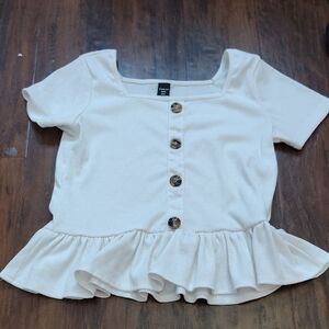 H&M Cream Kids Button Down Shirt with Ruffle Hem